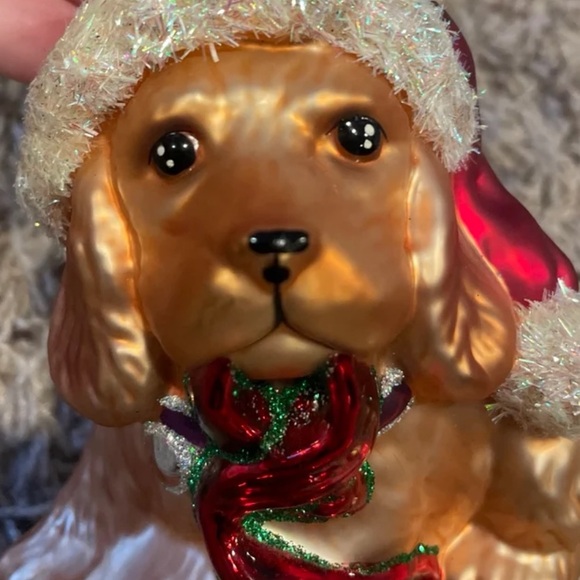 Glass Cocker Spaniel Dog Ornament with Sparkle Santa Hat - Picture 3 of 6